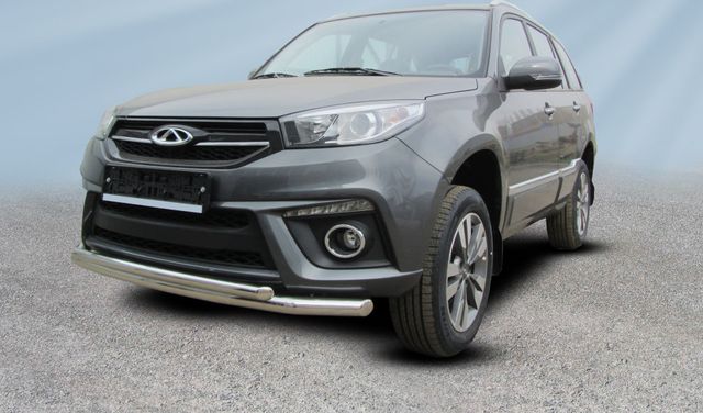 Защита Slitkoff переднего бампера d57+d42 двойная для Chery Tiggo 3 2017-2020. Артикул CT3-002