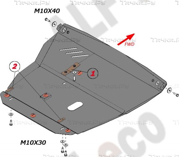 Защита алюминиевая Alfeco для картера и КПП Ford Maverick II 2001-2004. Артикул ALF.07.21 AL4