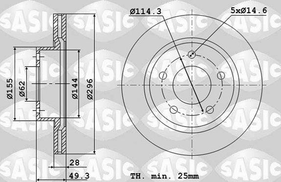 Тормозной диск Sasic передний для Toyota Prius IV (XW50) 2015-2026. Артикул 6106271