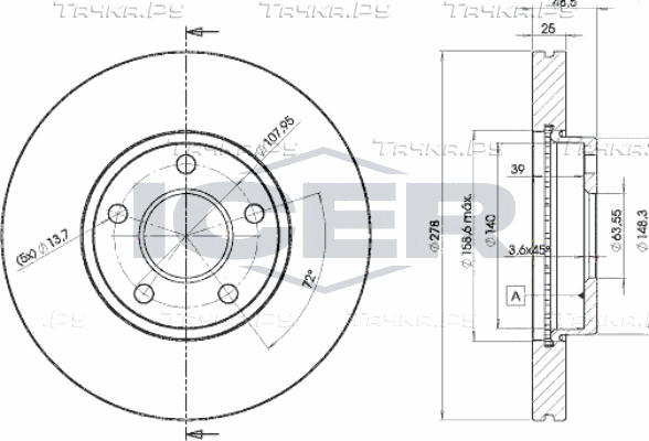 Тормозной диск Icer передний для Ford Focus II 2004-2012. Артикул 78BD3963-2