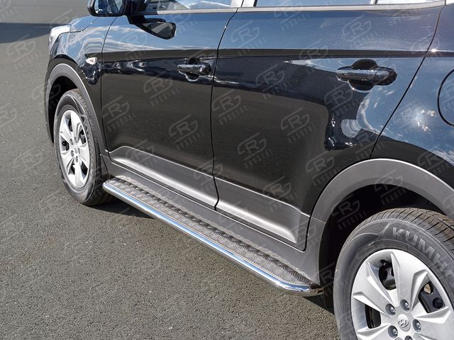 Защита порогов RusStal труба d42 с листом (лист алюм, проф. нерж) для Hyundai Creta I 2016-2021 (Вариант 2). Артикул HCRL-0024252