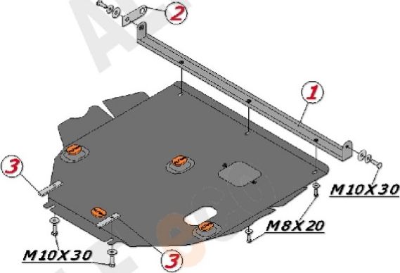 Защита алюминиевая Alfeco для картера и МКПП Geely SC7 2011-2015. Артикул ALF.08.05al