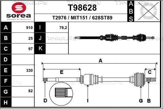 Полуось (привод в сборе, приводной вал) EAI. Артикул T98628