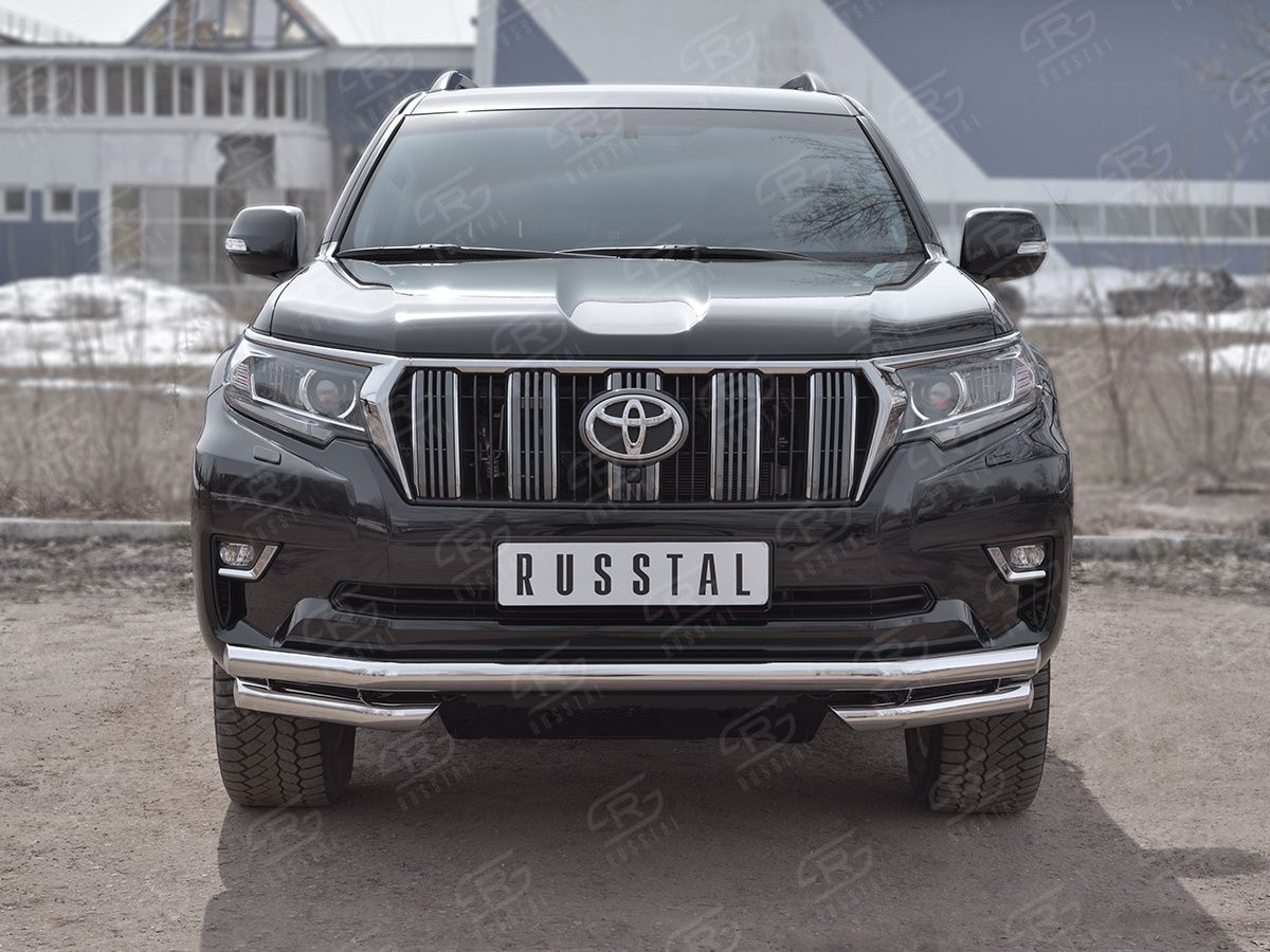 Защита RusStal переднего бампера d63 секции-d63 уголки для Toyota Land Cruiser Prado 150 2й Рестайлинг (кроме Style) 2017-2026. Артикул LCPZ-002860