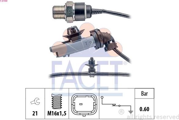 Датчик давления масла Facet Made in Italy - OE Equivalent. Артикул 7.0199