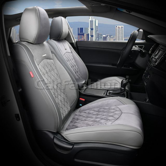 Чехлы универсальные каркасные CarFashion 5D Diamond на передние сидения авто, цвет Темно-серый/Темно-серый/Серый. Артикул 26034