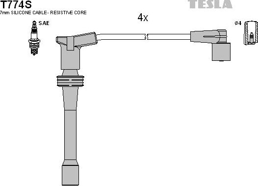 Высоковольтные провода (провода зажигания) (комплект) Tesla. Артикул T774S