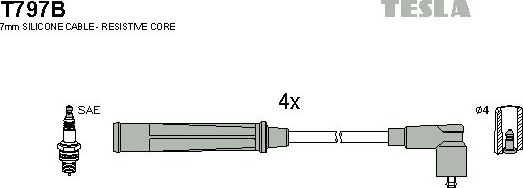 Высоковольтные провода (провода зажигания) (комплект) Tesla для Kia Sportage I 1994-2003. Артикул T797B