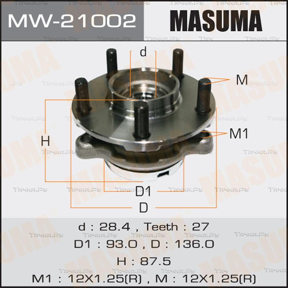Ступица колеса с интегрированным подшипником Masuma передняя для Infiniti M IV 2010-2013. Артикул MW-21002