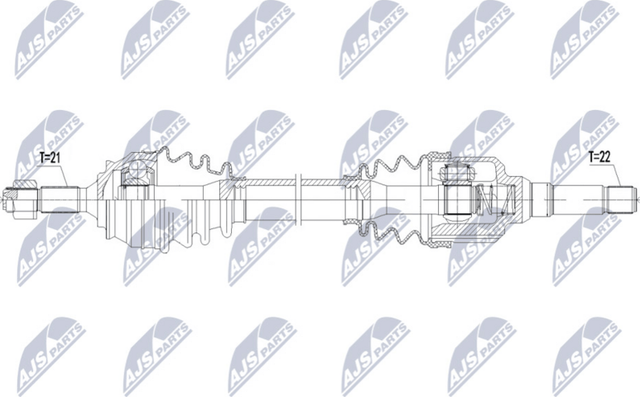 Полуось (привод в сборе, приводной вал) NTY передняя правая для Peugeot 2008 I 2013-2026. Артикул NPW-CT-095