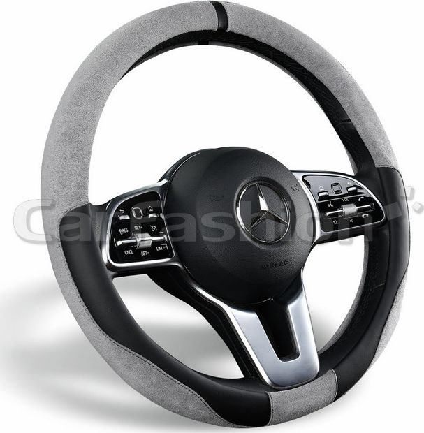 Оплётка на руль CarFashion Tag (размер M, искусственная замша/экокожа, цвет СЕРЫЙ/ЧЕРНЫЙ). Артикул 31609