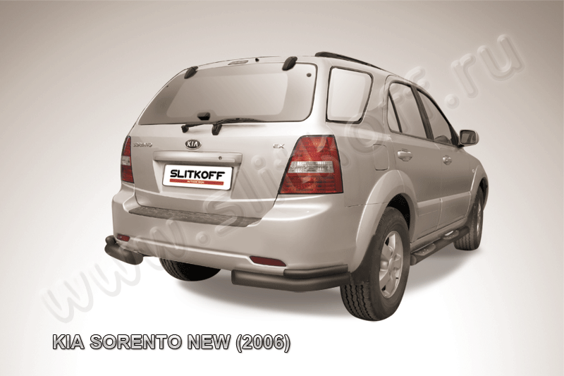 Защита Slitkoff задняя d76/42 уголки двойные ЧЕРНАЯ матовая для Kia Sorento I 2006-2008. Артикул KSR010B