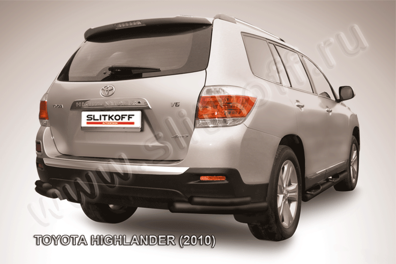 Защита Slitkoff задняя d57/42 уголки двойные ЧЕРНАЯ матовая для Toyota Highlander II 2010-2014. Артикул THI015B