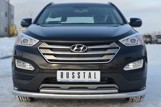 Защита RusStal переднего бампера труба d76 (секции)/d42 (дуга) для Hyundai Santa Fe III 2012-2018. Артикул HSFZ-001220