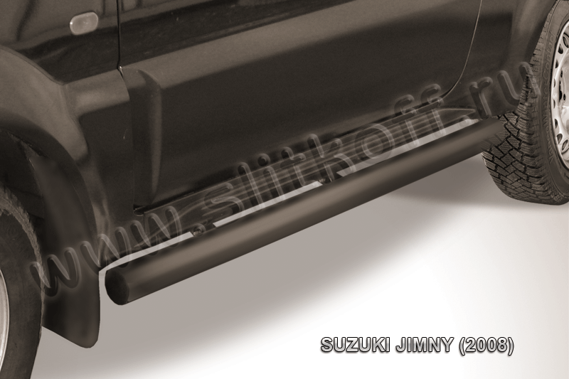 Пороги Slitkoff труба d76 ЧЕРНЫЕ матовые для Suzuki Jimny III рестайлинг 2012-2018. Артикул SJ006B