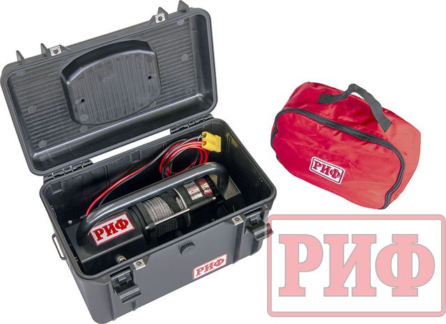 Лебёдка переносная РИФ 3500ASR c малой площадкой и проводами, синтетический трос (в защитном кейсе). Артикул EWP3500ASR-KIT-WR15