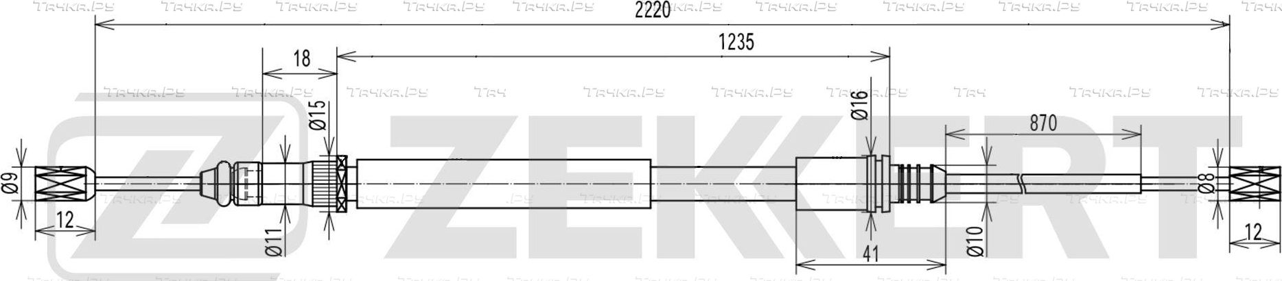 Трос ручника (тросик ручного тормоза) Zekkert. Артикул BZ-1411