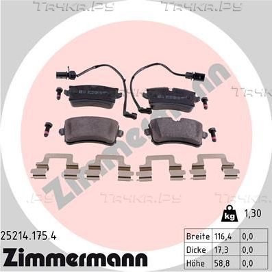 Тормозные колодки Zimmermann задние для Audi S7 I (4G) 2012-2018. Артикул 25214.175.4