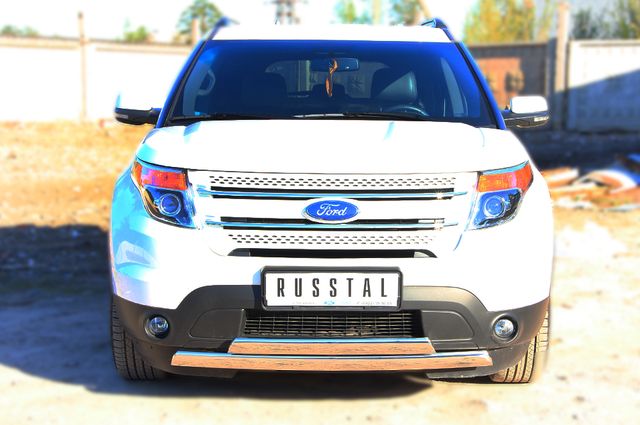 Защита переднего бампера RusStal для Ford Explorer V 2011-2016 двойная овальная дуга 75х42/75х42. Артикул FEZ-001311