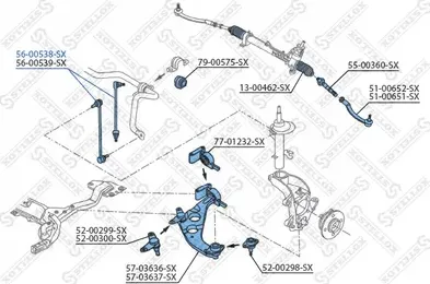 Стойка (тяга) стабилизатора Stellox передняя правая/левая для MINI Hatch I ((R50, R53) 2001-2002. Артикул 56-00538-SX