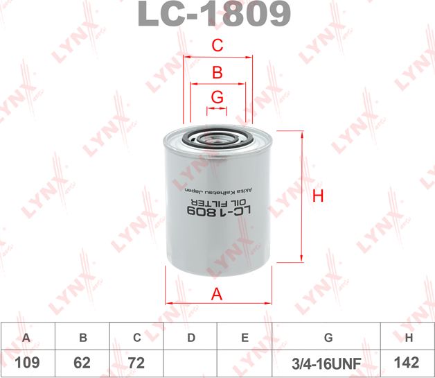 Масляный фильтр LYNXauto для Citroen Jumper I 1999-2006. Артикул LC-1809