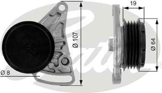 Натяжной ролик (натяжитель) приводного клинового зубчатого ремня Gates DriveAlign®. Артикул T38068