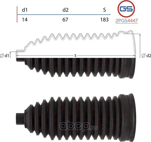 Пыльник рулевой рейки размер  14x67x183 (GS). Артикул 2PGS4447
