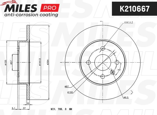 Тормозной диск Miles. Артикул K210667
