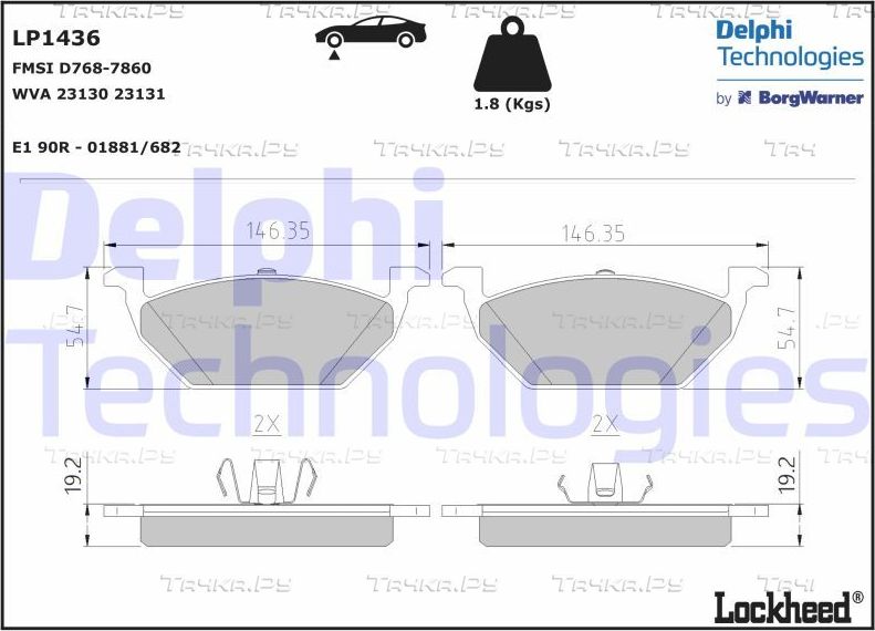 Тормозные колодки Delphi (Low-Metallic) передние для Volkswagen Polo V 2009-2026. Артикул LP1436