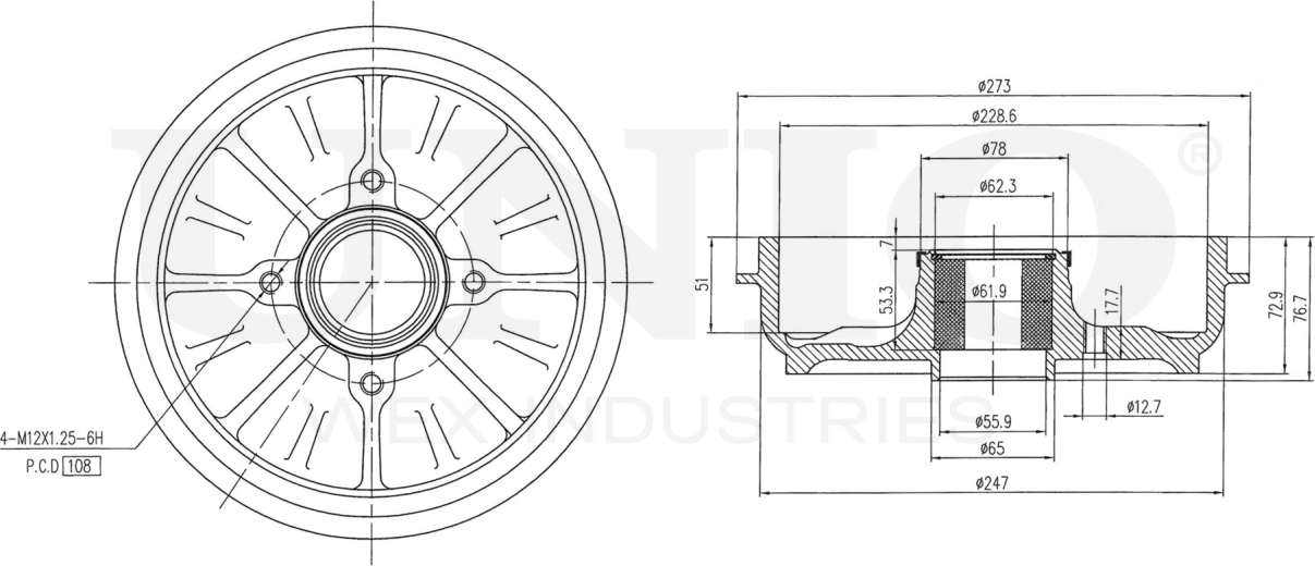 Барабан тормозной (Unio). Артикул BRD-10042