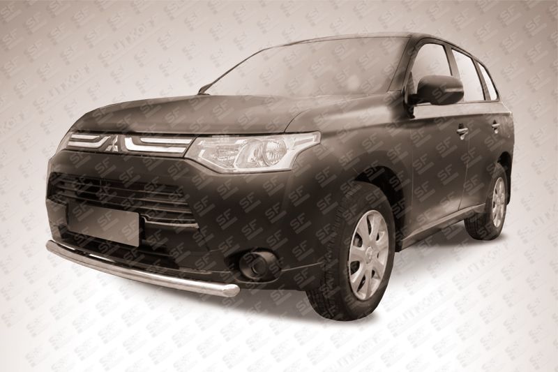 Защита Slitkoff переднего бампера d57 короткая для Mitsubishi Outlander III 2014-2015. Артикул MOUT14-004