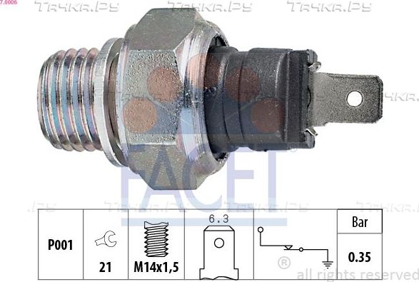Датчик давления масла Facet Made in Italy - OE Equivalent для Peugeot 505 1981-1995. Артикул 7.0006