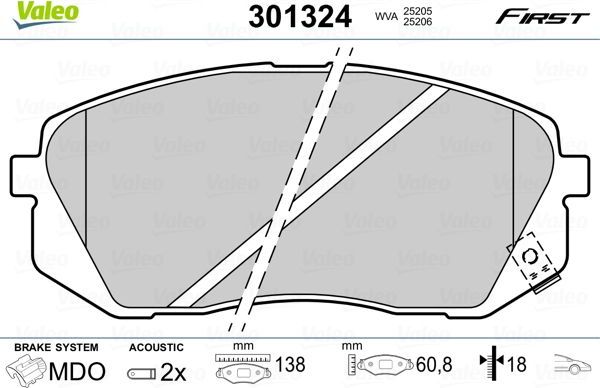 Тормозные колодки Valeo First. Артикул 301324