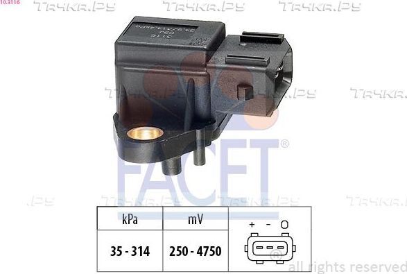 Датчик абсолютного давления (ДАД, MAP) Facet Made in Italy - OE Equivalent для BMW 1 I (E81/E82/E87/E88) 2004-2011. Артикул 10.3116