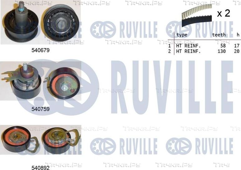Ремень ГРМ с роликами (комплект) Ruville для Volkswagen Golf VI 2007-2013. Артикул 550381