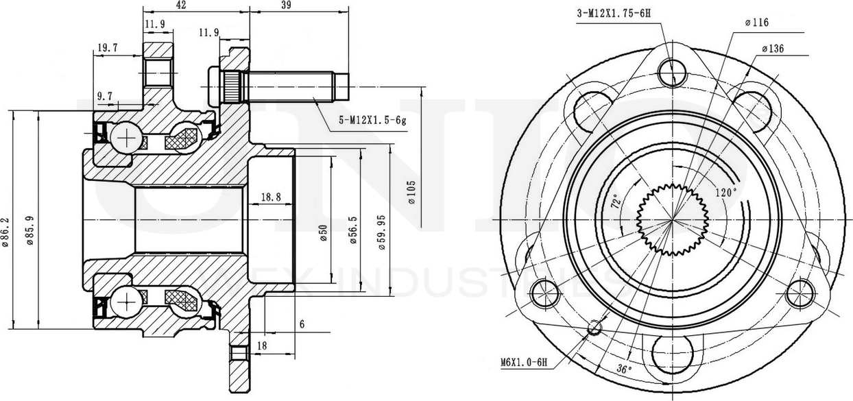 Ступица колеса с интегрированным подшипником (Unio). Артикул HUB-20054
