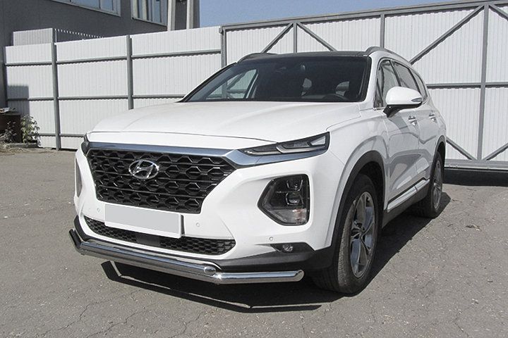 Защита Slitkoff переднего бампера d57+d42 двойная для Hyundai Santa Fe IV 2018-2026. Артикул HSFT18-002
