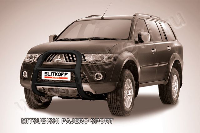 Кенгурятник Slitkoff d57 высокий ЧЕРНЫЙ матовый для Mitsubishi Pajero Sport I 1998-2010. Артикул MPS004B