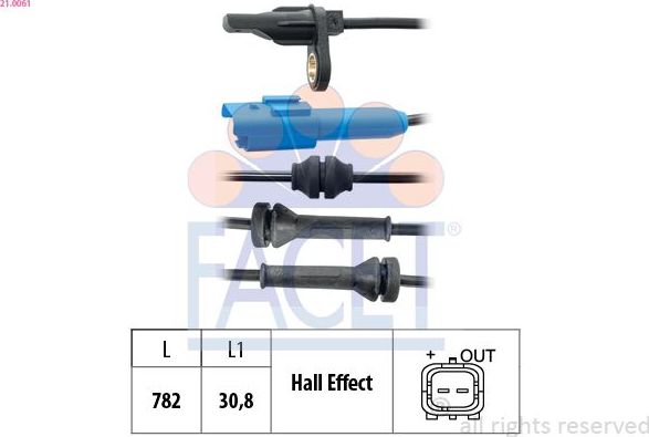 Датчик ABS Facet Made in Italy - OE Equivalent. Артикул 21.0061
