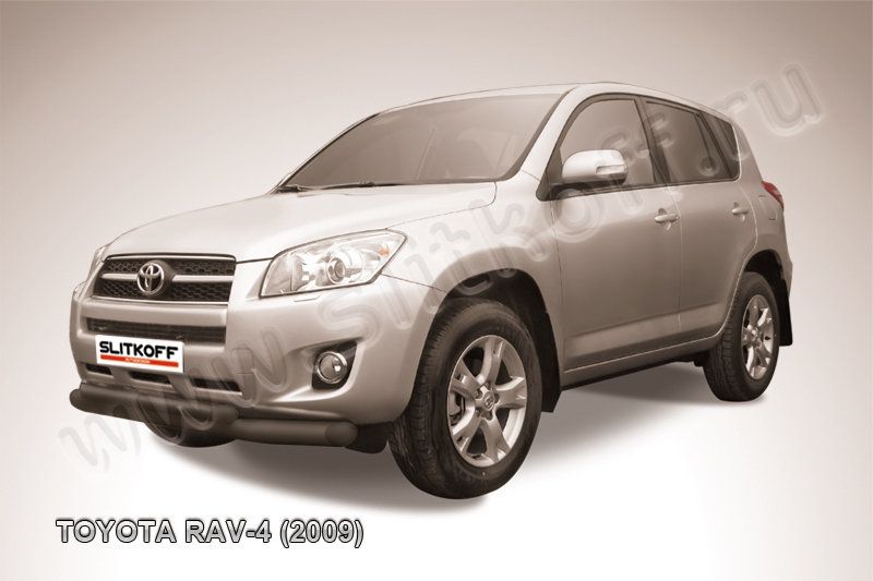 Защита Slitkoff переднего бампера d76/57 двойная ЧЕРНАЯ матовая для Toyota RAV4 III SWB 2009-2010. Артикул TR409-005B