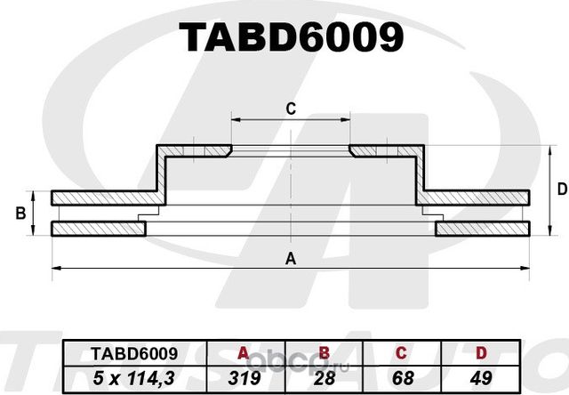 Диск тормозной передний вентилируемый BD0704 (Trustauto). Артикул TABD6009