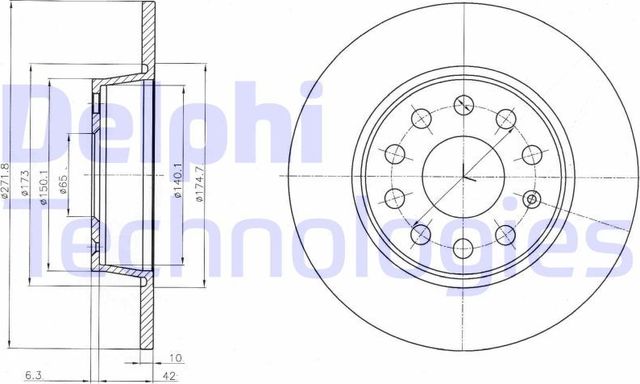 Тормозной диск Delphi задний для Audi A3 IV (8Y) 2019-2026. Артикул BG4324C