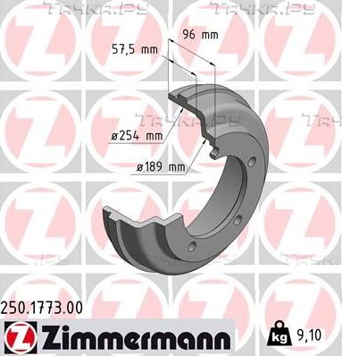 Тормозной барабан Zimmermann задний для Ford Transit VII 2006-2014. Артикул 250.1773.00