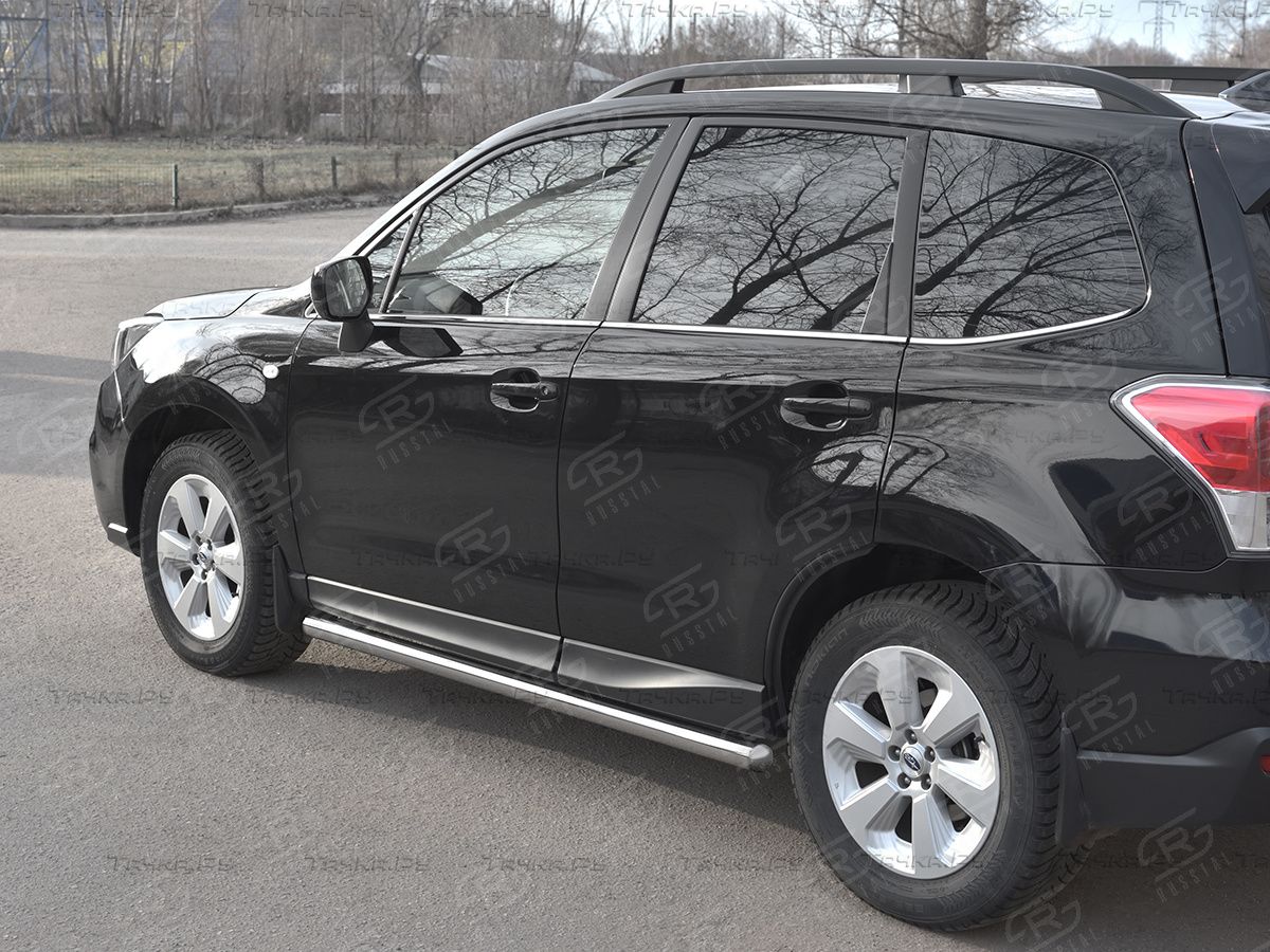 Защита порогов RusStal труба d63 (вариант 3) для Subaru Forester IV рестайлинг 2 2016-2018. Артикул SUFT-0033483