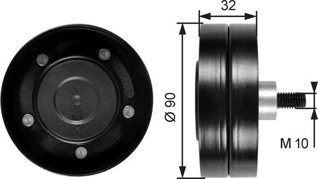 Направляющий (ведущий) ролик приводного поликлинового ремня Gates (Металл). Артикул T36187