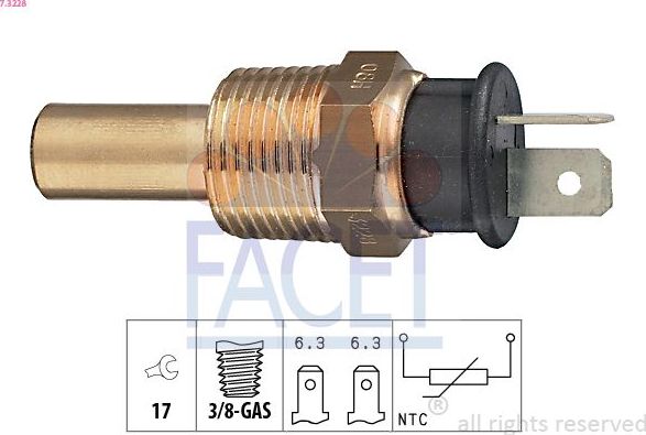 Датчик температуры охлаждающей жидкости Facet Made in Italy - OE Equivalent. Артикул 7.3228