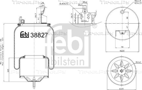 Пневмоподушка (пневморессора) Febi Bilstein задняя правая/левая для Volvo  FM12 1999-2001. Артикул 38827