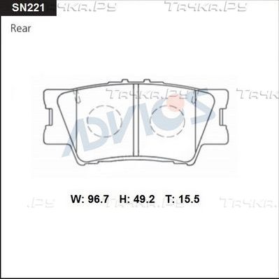 Тормозные колодки Advics задние для Toyota Venza I 2008-2016. Артикул SN221