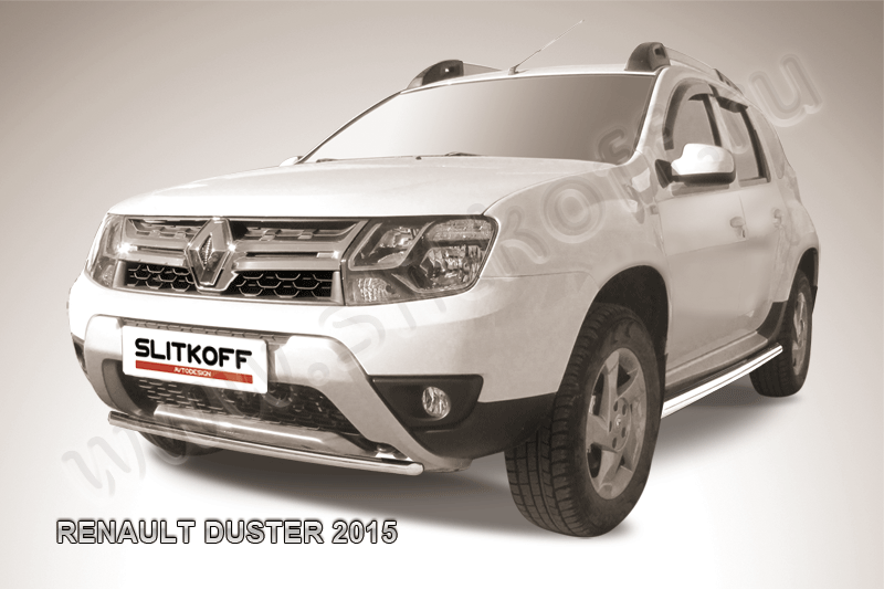 Защита Slitkoff переднего бампера d42 для Renault Duster I рестайлинг 2015-2020. Артикул RD15005