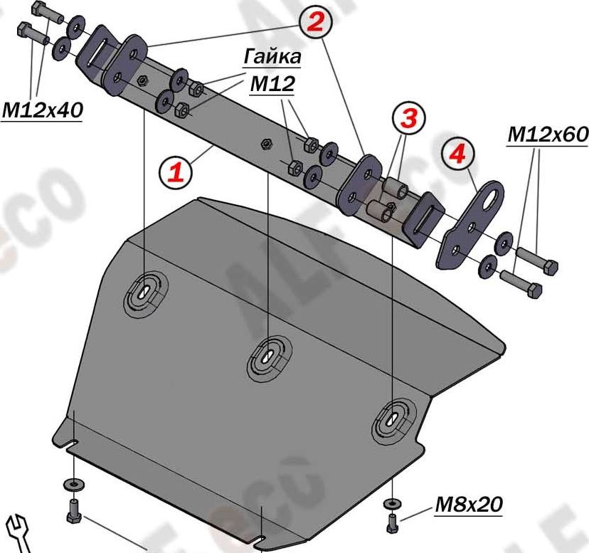 Защита алюминиевая Alfeco для картера и радиатора Mitsubishi Delica IV D4 1996-2007. Артикул ALF.14.32 AL4